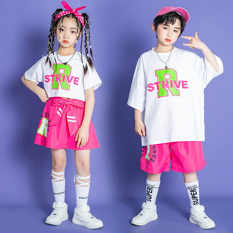 Kids Street Dance Wear for Girls Boys Dancewear Dancing Clothes Ballroom Jazz Hip Hop Skirt Fashion Costumes T Shirts Shorts