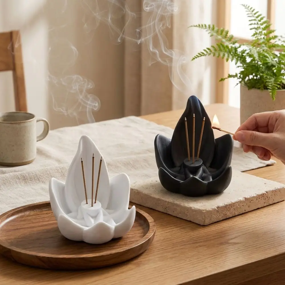 Zen Chinese Style Lotus Incense Burner 3 Hole Plastic Lotus Censer Holder 3D Printing Sleep Aid Incense Stick Burner Zen Space