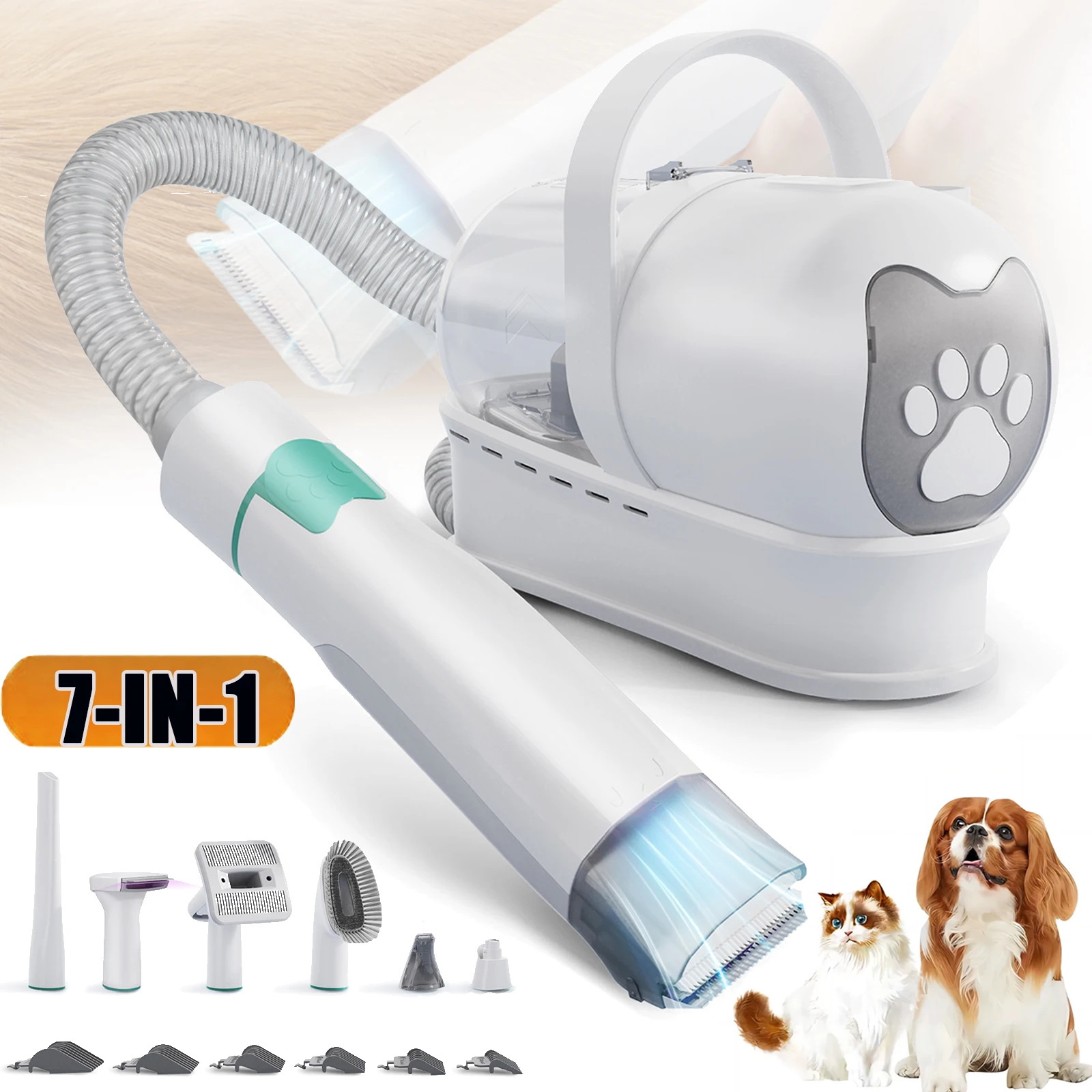 400W 7-in-1 Tierhaarsauger Hundehaartrockner Pflegeset mit Tierhaarsammelbehälter und Haarentfernungswerkzeug Tierhaarsauger