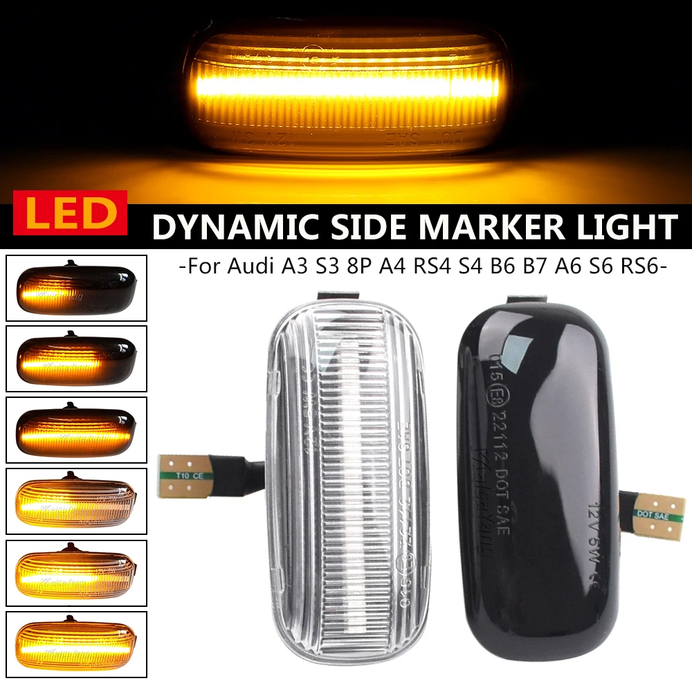 Lámpara de marcador lateral ahumado/cristal, luz LED intermitente para Audi A3, S3, 8P, A4, S4, RS4, B6, B7, B8, A6, S6, RS6, C5, C7