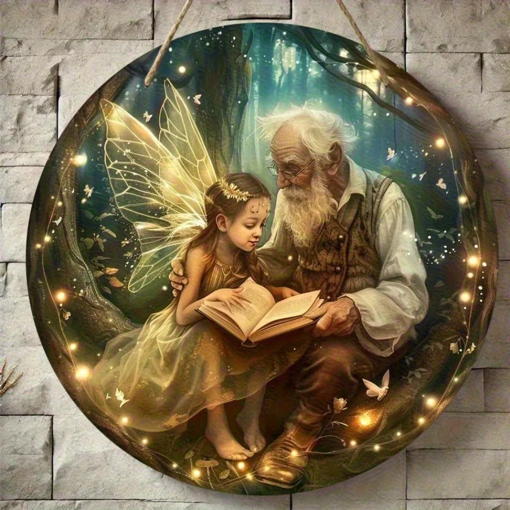 لافتة خشبية مستديرة لمشهد قزم مسحور - ديكور حائط عتيق مع تصميم غابة شمعدان | مثالية للمنزل والبار والمقهى والمكتب" #1