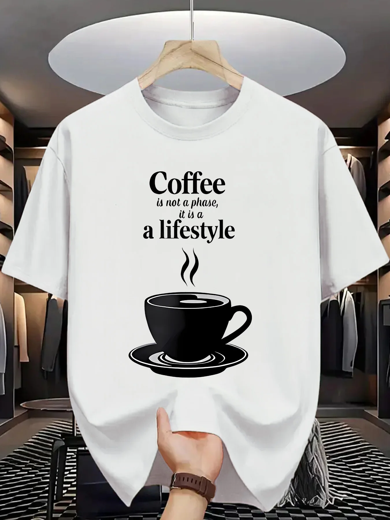 Coffee Lover Men Short Sleeve Tshirt Coffee Cup Lifestyle Quote Print O Neck Tee Simple Black Graphic Male Casual Fashion Tops