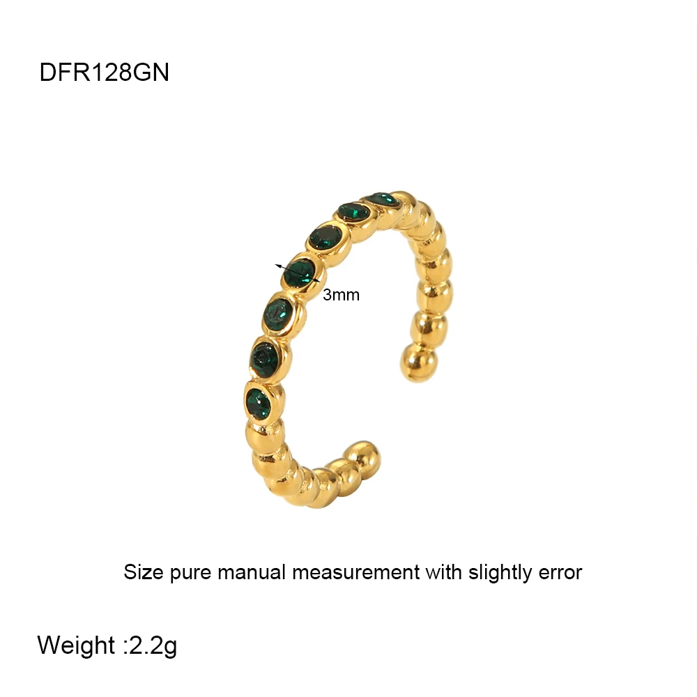Minimalist Metal Beads Ring Stainless Steel PVD 14K Gold Plated Colorful Stone Paved Bypass Open Ring Chic Fashion Jewelry Gift