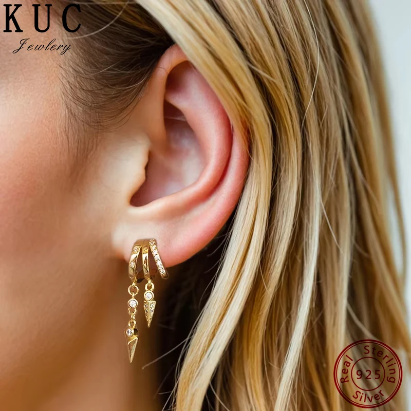 

Earrings 925 Sterling Silver Original Certified Double layer Willow Nail Earrings for Women Shipping Free Jewelry