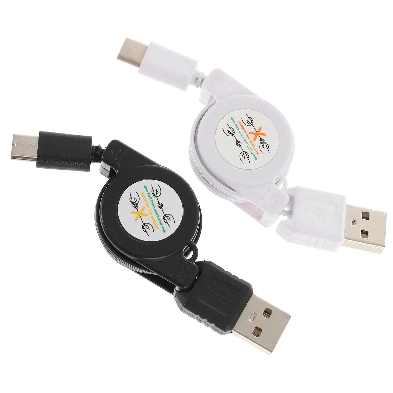 

2 Pcs 80cm Retractable Type-c Data Cable Charging Line Black White USB to Type-c Fast Durable Phone Cable USB Gadget Portable