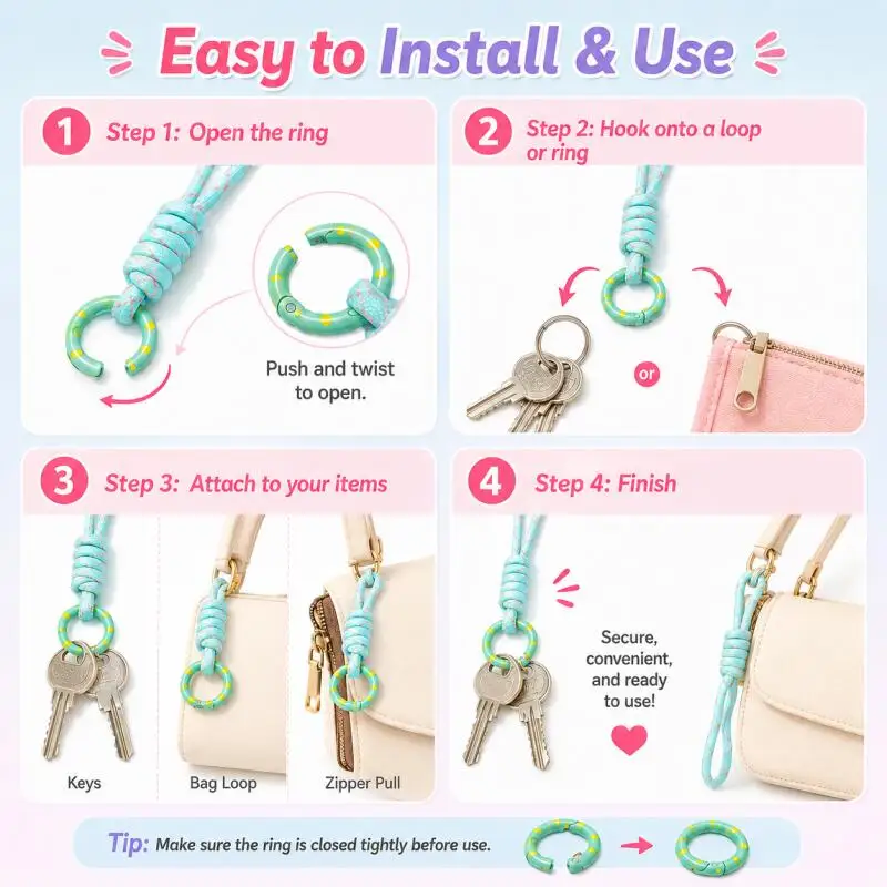 2~5pcs Colorful Braided Keychain Mobile Phone Lanyard Anti Lost Knot Rope Strap Key Rings Men Women Car Key Holder Accessories view 5