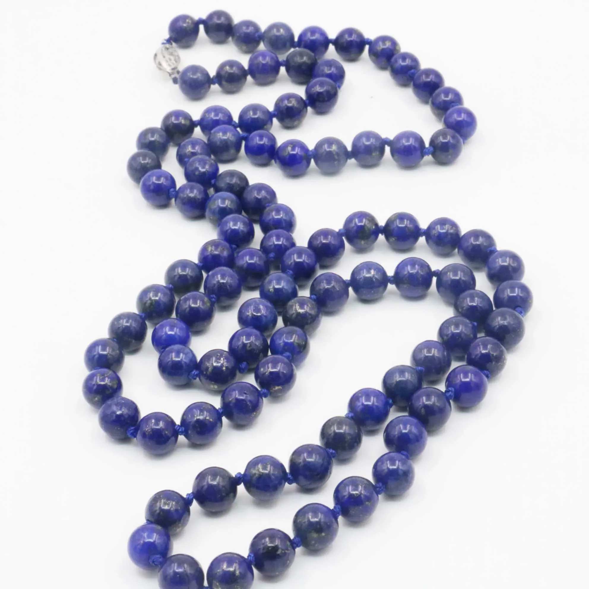 

8mm Long Round Blue Lapis Lazuli Necklace Natural Stone Rope Chain Beads Neckwear Women Jewelry Making Design Alloy Clasp 32inch