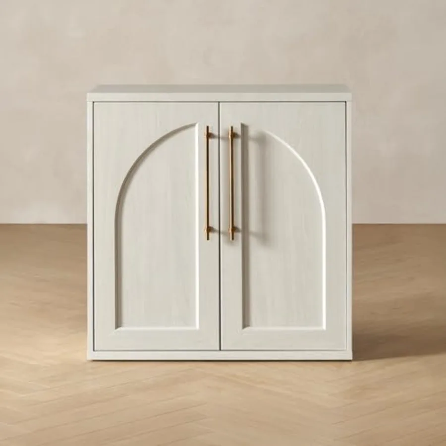 Small modular oak storage cabinet for kitchen, coffee bar, pantry, living room: accent display sideboard buffet with media cons