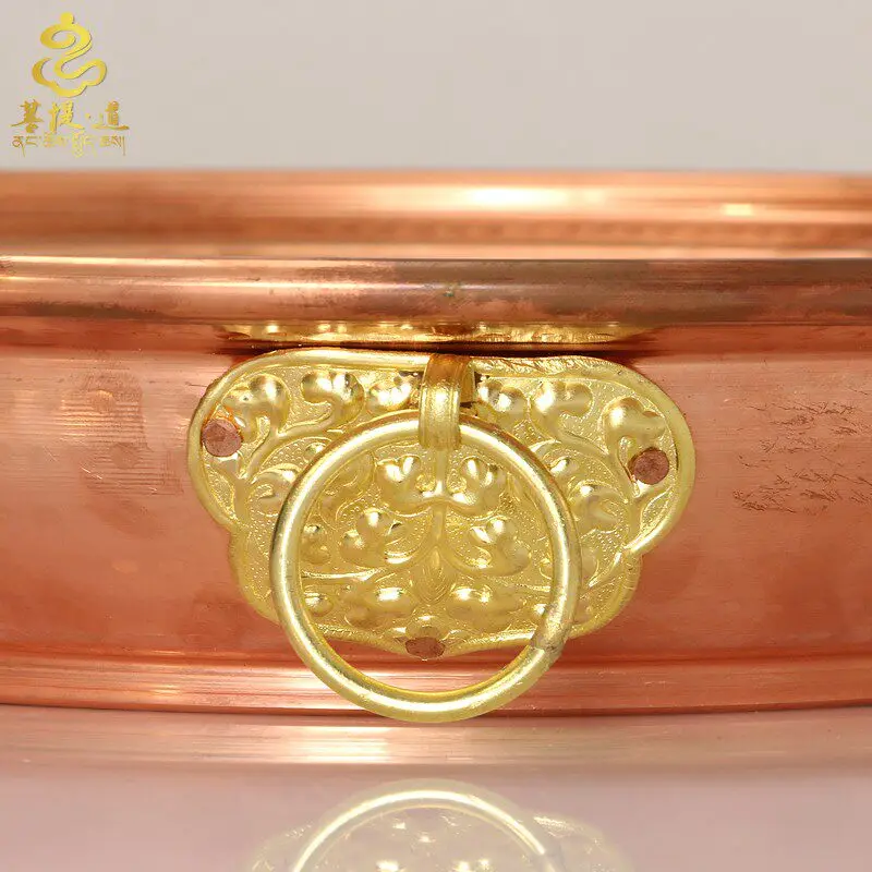 50cm Buddhist Fruit Plates,Engraving Copper Hammer Altars Saucer,Brass Auspicious Tibetan Offering Buddha Plate,Buddhism Items