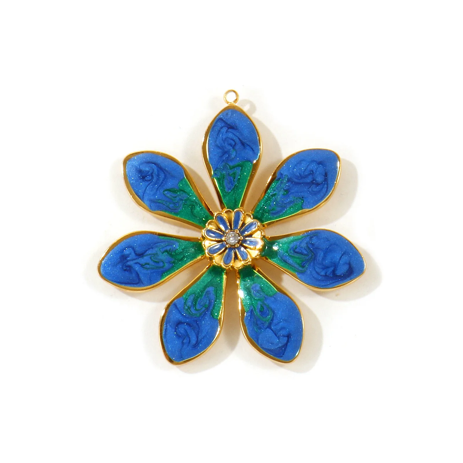 1 Stück Blumen-Bemaltes Emaille-Strass-Charm, 18K vergoldeter 304 Edelstahl-Anhänger für DIY-Schmuckherstellung, Großhandel – Detail 1