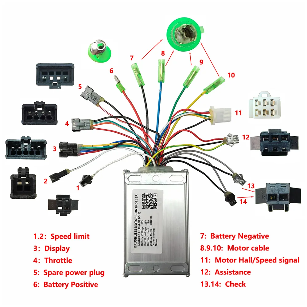 EBIKE Brushless Motor Controller Electric Bike 36V/48V 15A X813-AB21C-12 Electric Scooter Accessories Bike