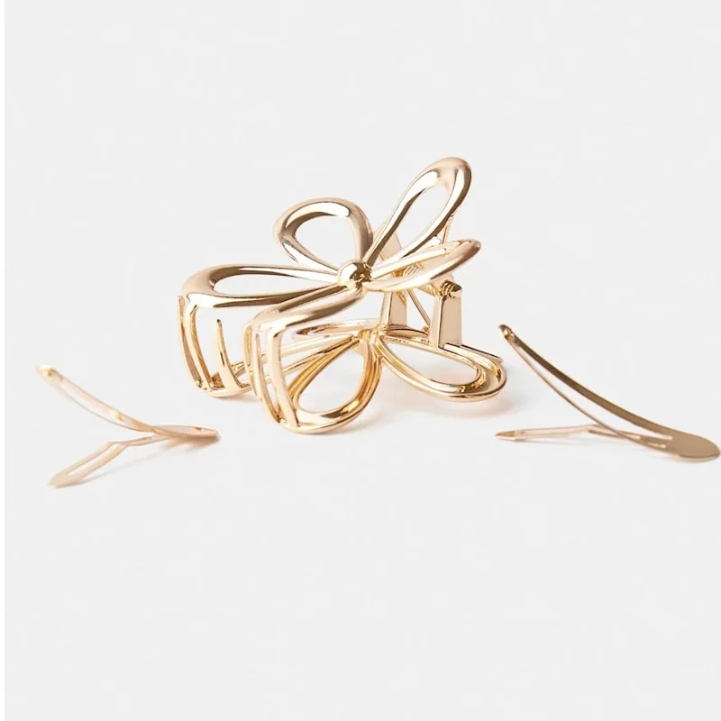 Muweordy Fashion Metal Flower Hair Claw for Women Golden Crab Hair Clip Set Korean Elegant Hairpin Girl Hair Accessories Set