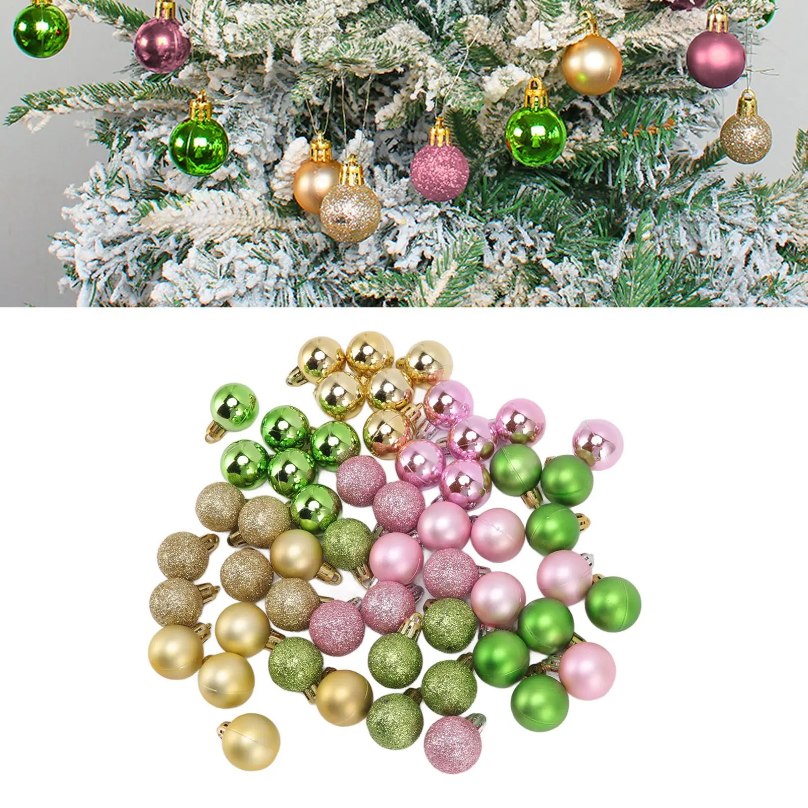 54 Pcs 3cm Christmas Tree Balls Pendant Ornament Plastic Hanging Ball Home Christmas Party Decoration New Year Gift Pink Green