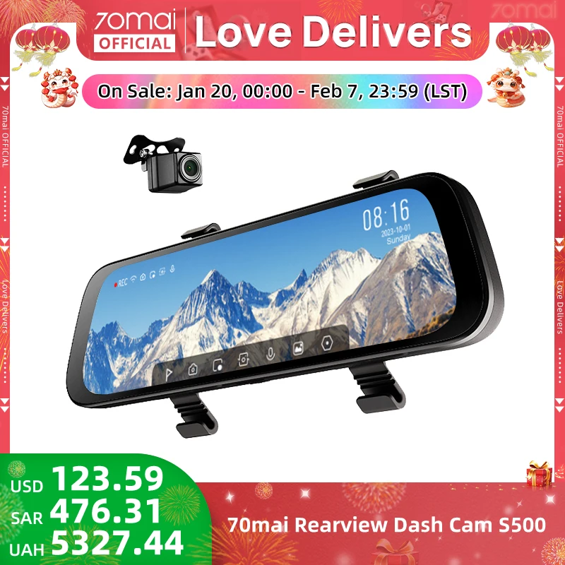 70mai Rearview Dash Cam S500 9.35'' Touch Screen 70mai S500 Car DVR 3K Super Capacitor Dual-Channel HDR Voice Control 24H Park