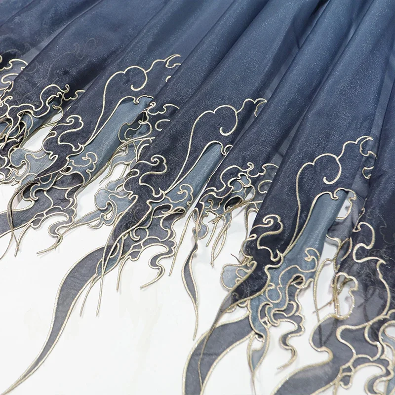 Chinese Style Embroidery Lotus Leaf Gradient Fabric for DIY Hanfu Dress Skirt Stage Costume Wedding Attire Designer Sewing Cloth view 2