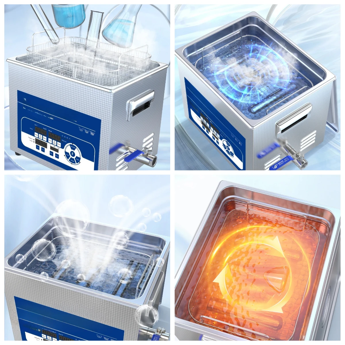 

New Multi-functional Ultrasonic Cleaner 300W~500W 15L SUS304 Tub Sweep Pulse Noise-reduction Cleaning