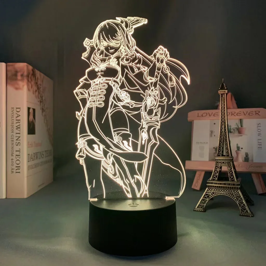 Genshin Impact 3D Anime Lamp LED Light Hu Tao Albedo Zhongli Yae Miko Action Figure Room Decor Desktop Lamp Kawaii Brithday Gift