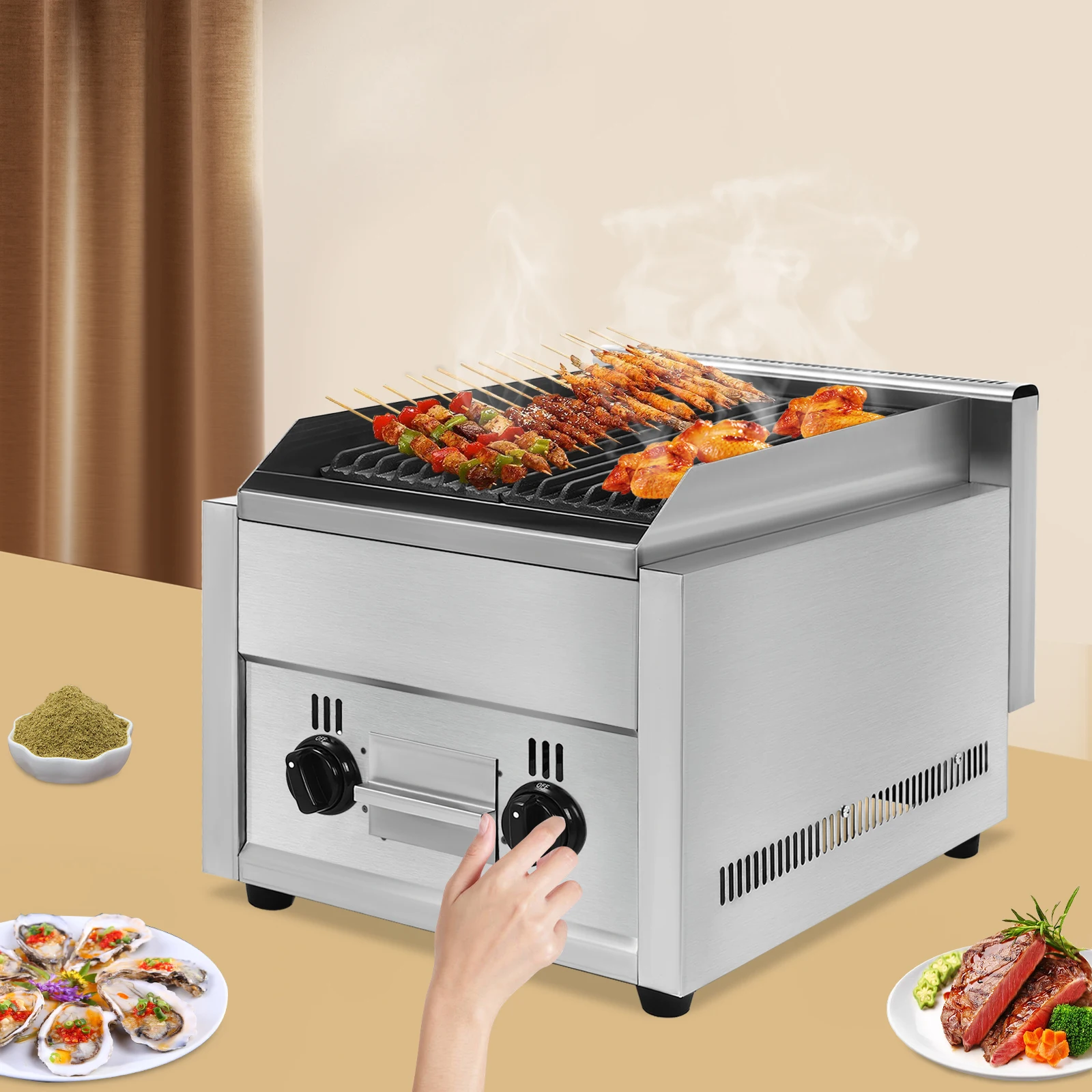 Heavy Duty Commercial Countertop Gas Gril Stainless Steel Professional Gas Grill Adjustable Temperature Simple Operation