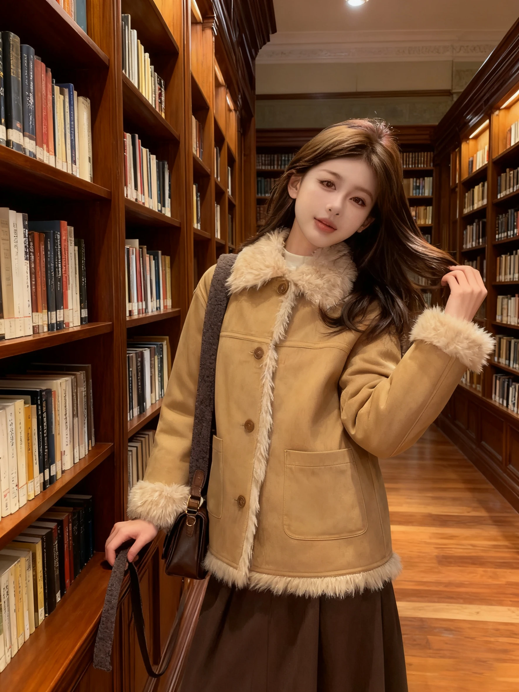 

Ele Suede Fur Collar One-Piece Outerwear Women's Loose Sle Winter Coat ort Biker Jaet Long Sve Button Closure