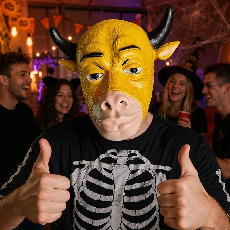 Bull Head Mask Halloween Bull Animal Mask Realistic Latex Full Head Mask Movie Niu Lai Cosplay Costume Props Party Dress Up
