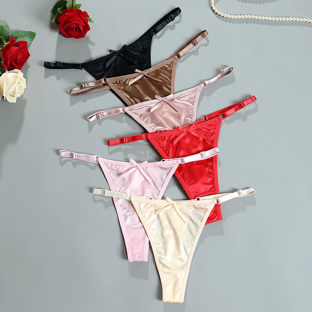 Sexy Satin Adjustable Girls G-Strings Pants Comfort Low Rise Bow Briefs Underwear Seamless Thong for Women Женские Трусы - Image 2