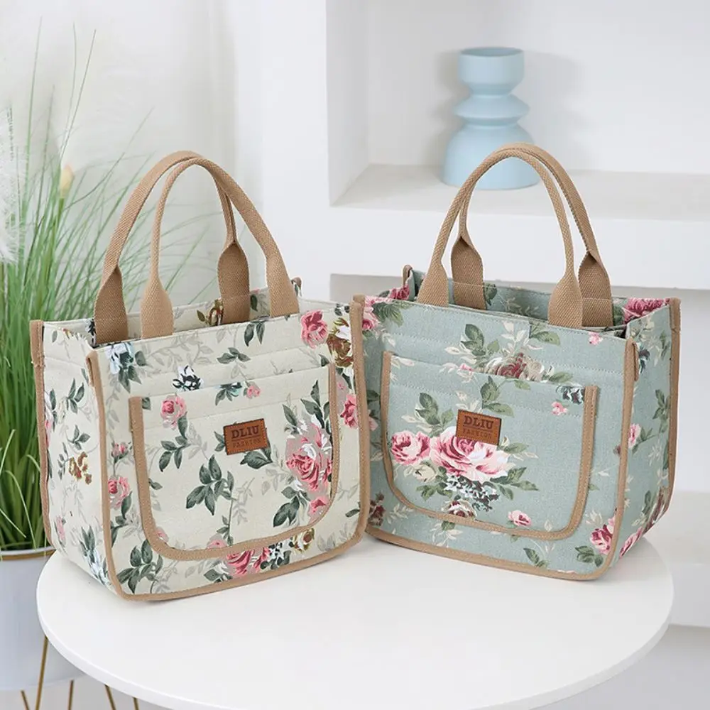 Fashion Handbag Floral Print Lunch Bag Large Capacity Thermal Thickened Thermal Insulation Bag Portable Ice Pack Women