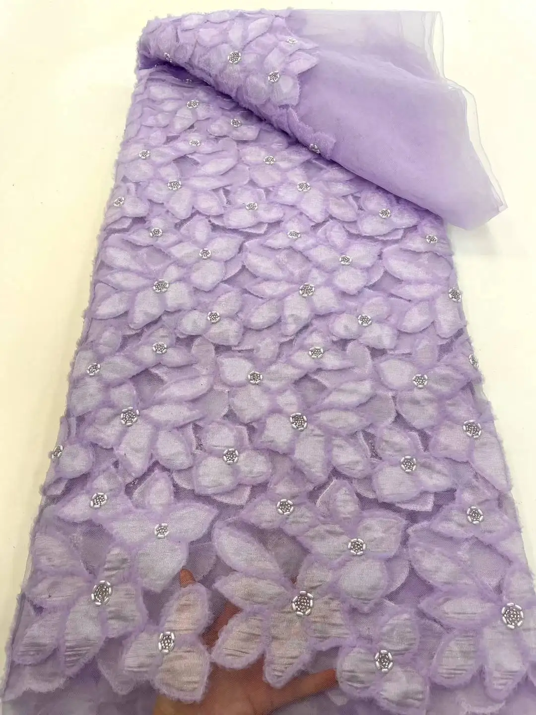 

2025 African French Nigerian High End Tulle Lace Fabric With Beads Sequins Mesh for Embroiderg Wedding Party Bride Sewing Dress