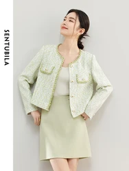 SENTUBILA Textured Tweed Jacket Women 2024 Luxury Sequins High Quality Straight-cut Short Coat Spring Autumn Clothing 141W53181