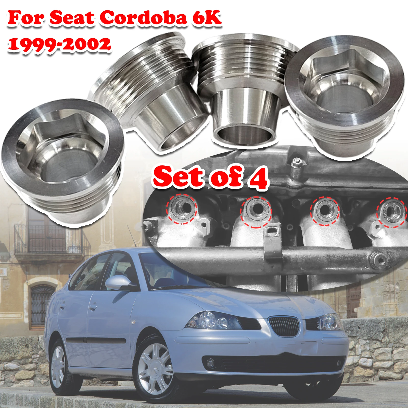 Set of 4 For Seat Cordoba 6K Upgrade Aluminum Fuel Injector Insert Cup Seat Car Replacement Parts 06B133555H 1999 2000 2001 2002