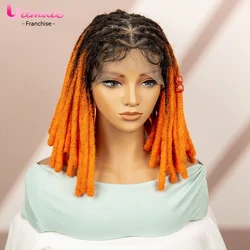 Full Lace Twisted Braided Wigs Synthetic Dreadlocks Braids Transparent Box Braided Wigs with Baby Hair Short Afro Wigs for Women