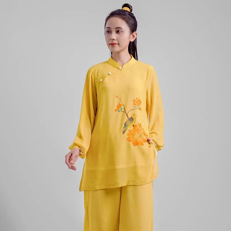 Women's Elegant Martial Arts Clothes Tai Chi Uniform Kung Fu Performance and Competition Costume Traditional Chinese Orange