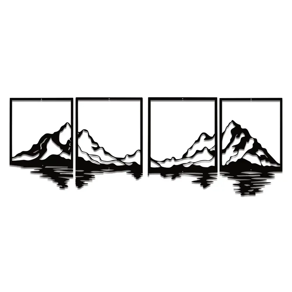 Black Iron Mountain Landscape Wall Hanging Set 4Pcs Modern Metal Art Decor for Home Office Garden Perfect Gift Choice