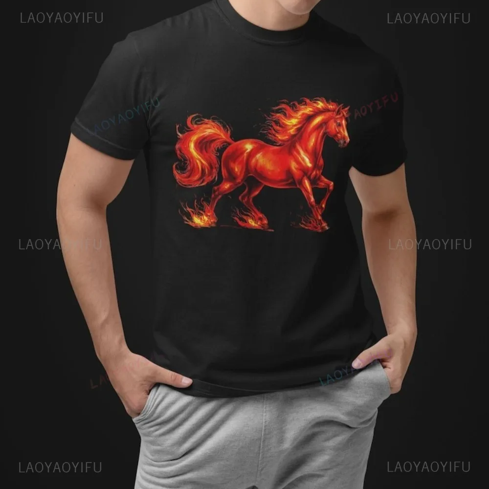 Lunar New Year 2026 Horse Graphic T Shirt Vintage Chinese Style Casual Fashion Loose Women Tshirt Hip Hop Punk Man Clothing