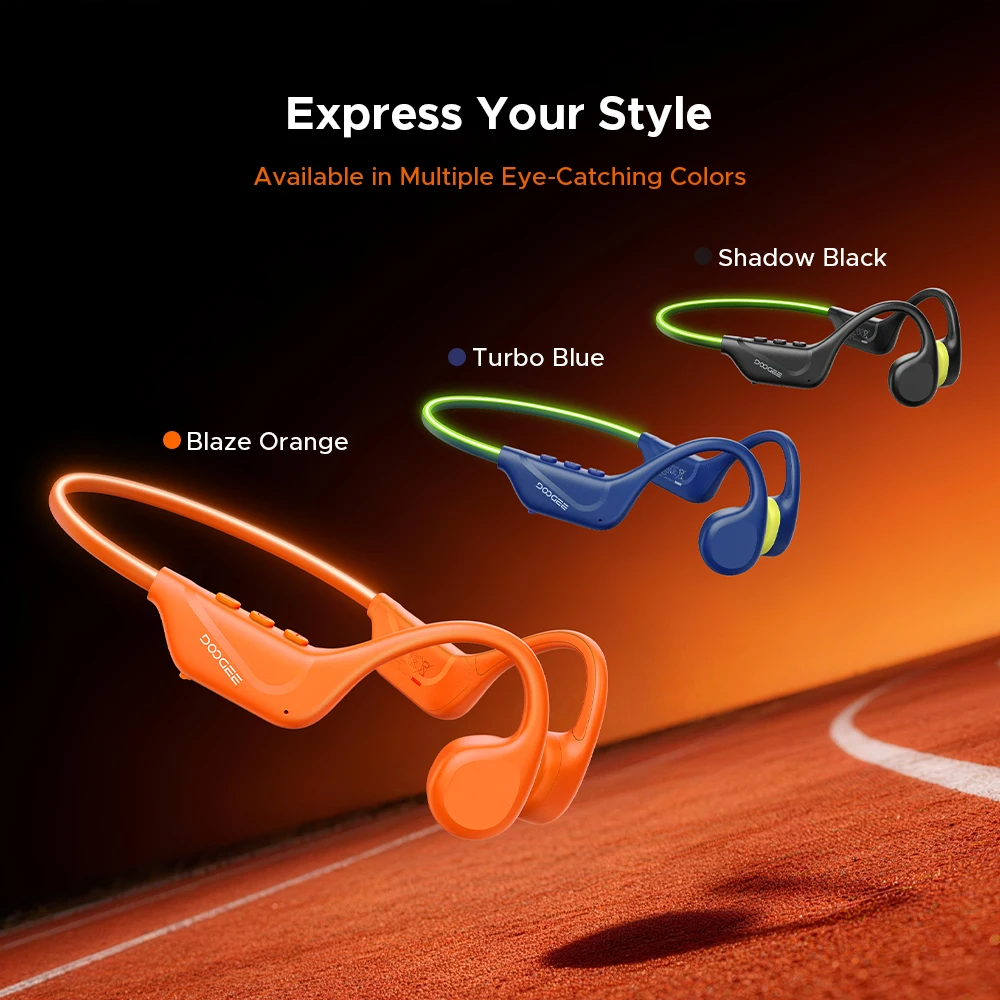 Casque audio à conduction osseuse DOOGEE BoneBeat Run Ray, étanche, sans fil, Bluetooth, avec lumière d'avertissement pour les sports de plein air