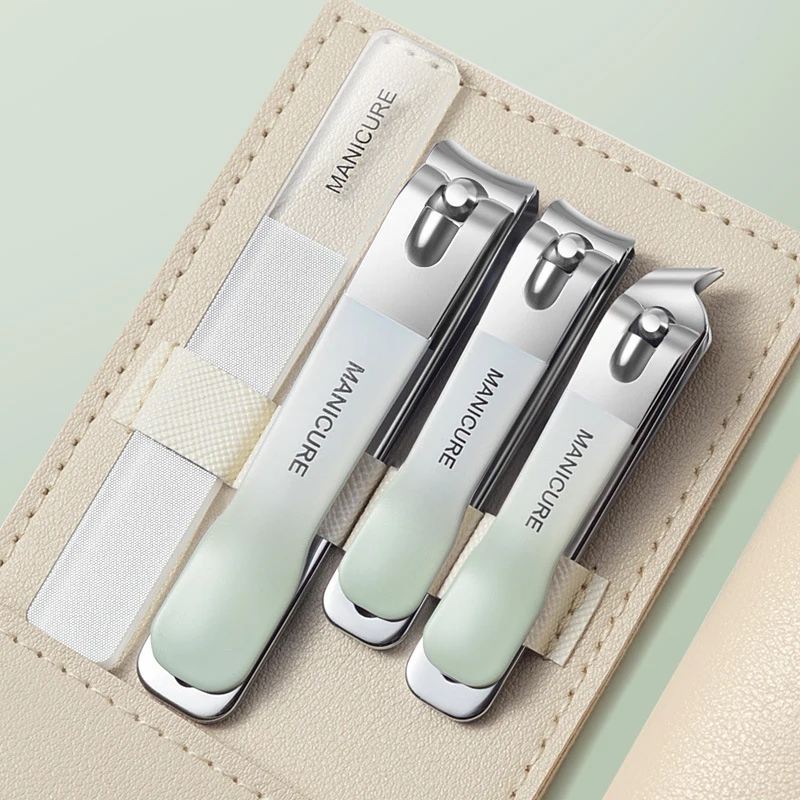 Ouriner جديد مسمار كليبرز مجموعة 4 قطعة مع الدورية حقيبة جلدية المهنية المتقلب باديكير أدوات العناية مجموعة تشذيب الأظافر الرعاية المنزلية