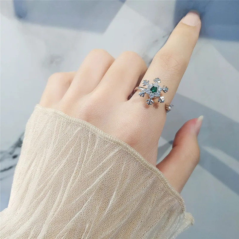 Winter Fashion CZ Snowflake Opening Rings for Women Girls Christmas Jewelry Fidget Anxiety Relaxing Ring New Year Gift