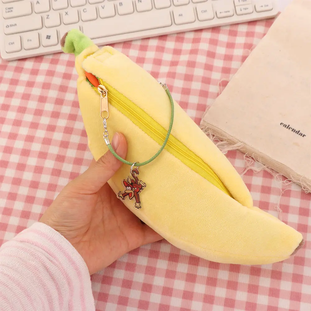 Print Banana Shape Pencil Case Cute Large Capacity Korean Style Pen Bag Desktop Storage Stationery Storage Pencil Pouch