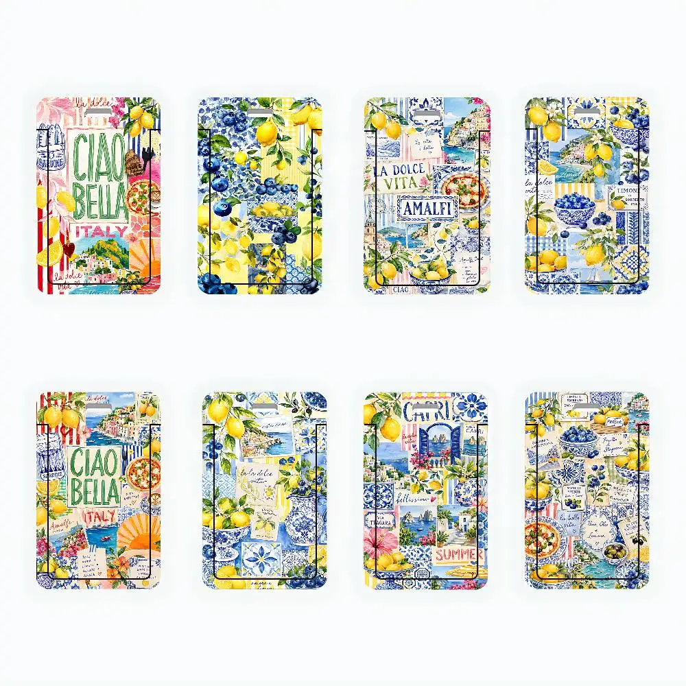 Summer Blueberry Lemon ID Card Holder Cute Badge Holder PVC Card Cover With Clear Window For Student Office Bus Card