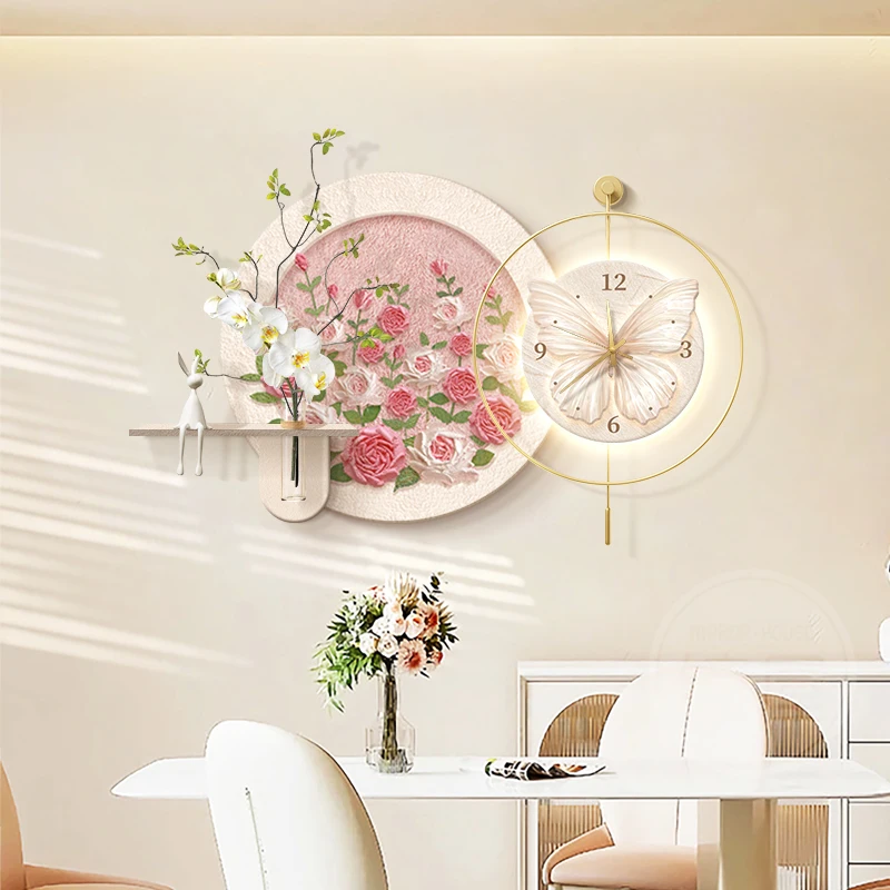 

Flowers Battery Wall Clock Kawaii Round Design Art Wall Clock Luminous Modern Reloj Pared Decorativo Home Decorating Items