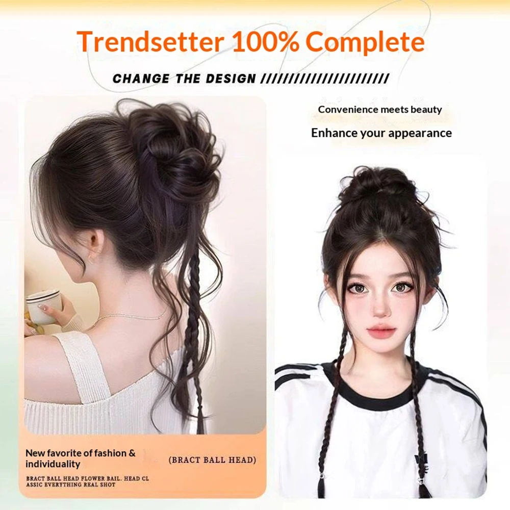 Messy Loose Temples Bun Hair Tie Braided Ponytail Synthetic Hair Heat Resistant Fluffy Hair Accessories for Women