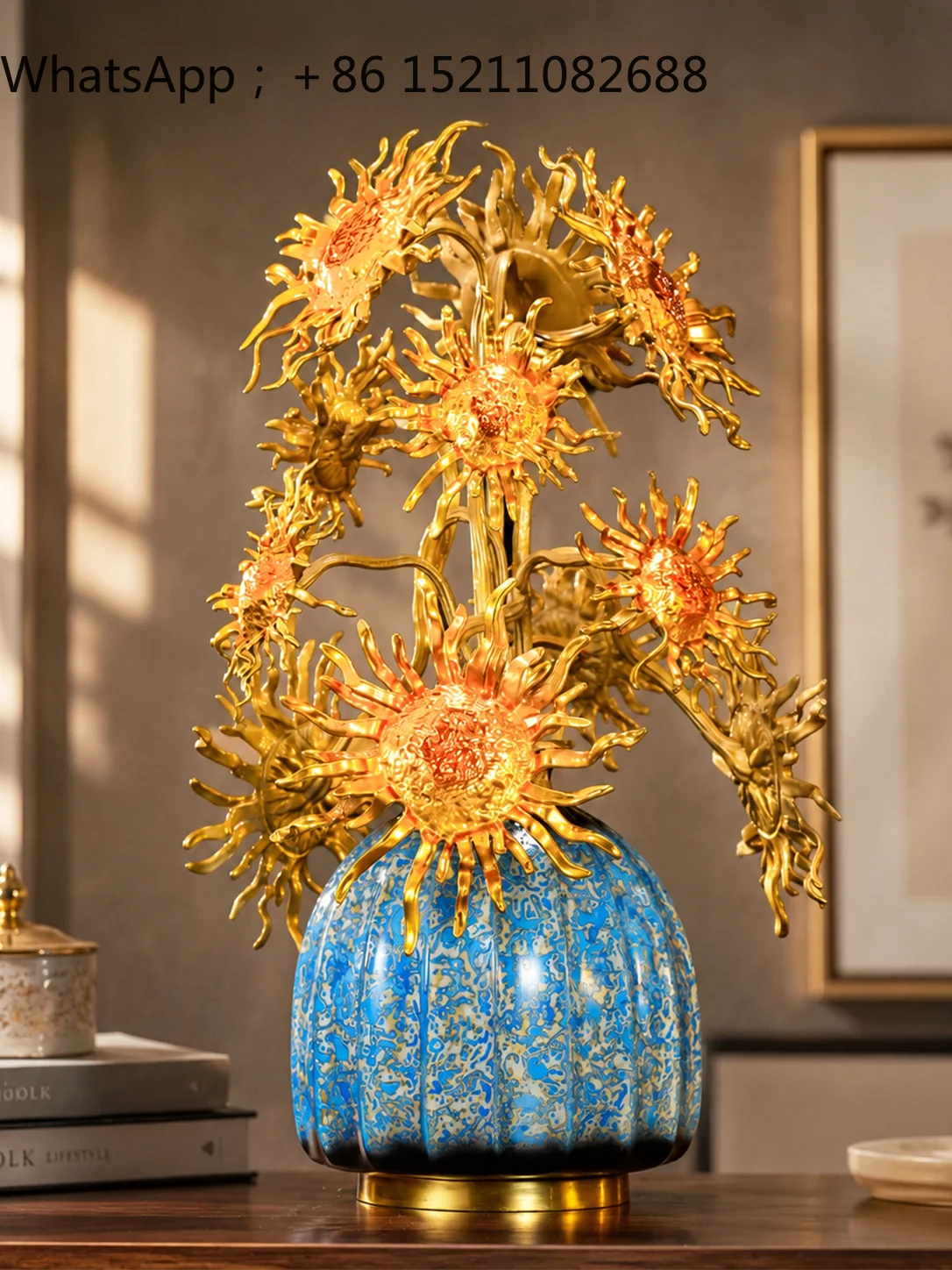 LLY Burning Sunflower Pure Copper Ornament Living Room Side Cabinet Coffee Table Entrance Partition Decoration New Home