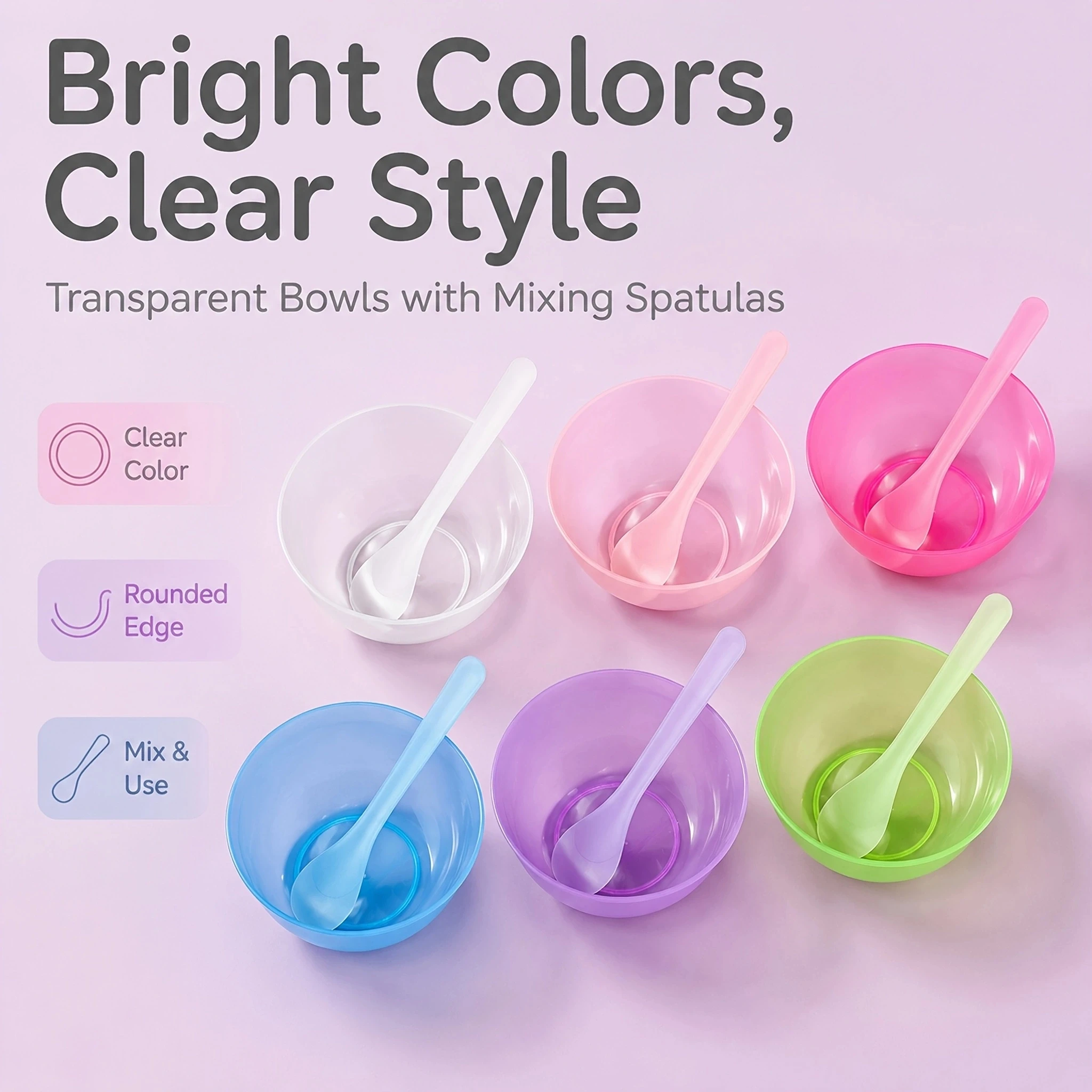 6 Colors Transparent Plastic Mask Mixing Bowl Set With Stirring Spoon DIY Facial Mask Blending Tools Home Salon Skin Care Access