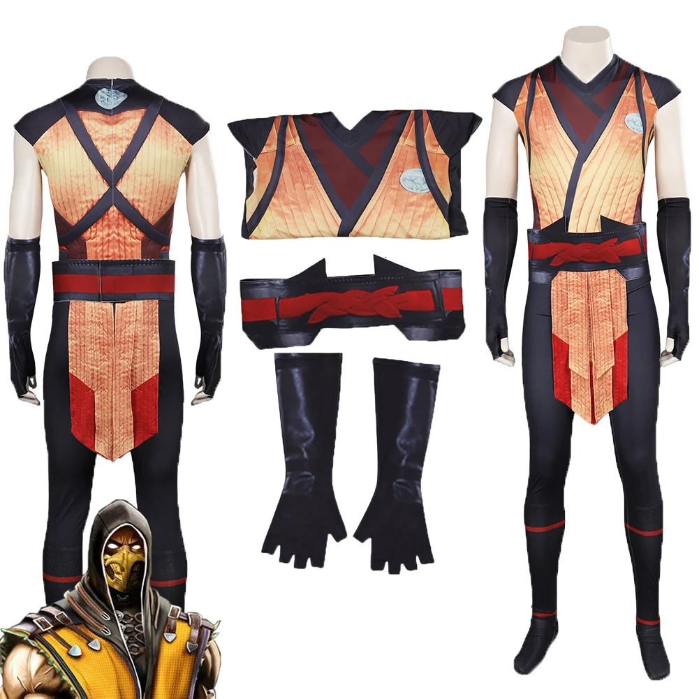 

Game Mortal Cos Kombat Scorpion Cosplay Costume Printed Bodysuit Outfits For Adult Men Roleplay Halloween Carnival Suit