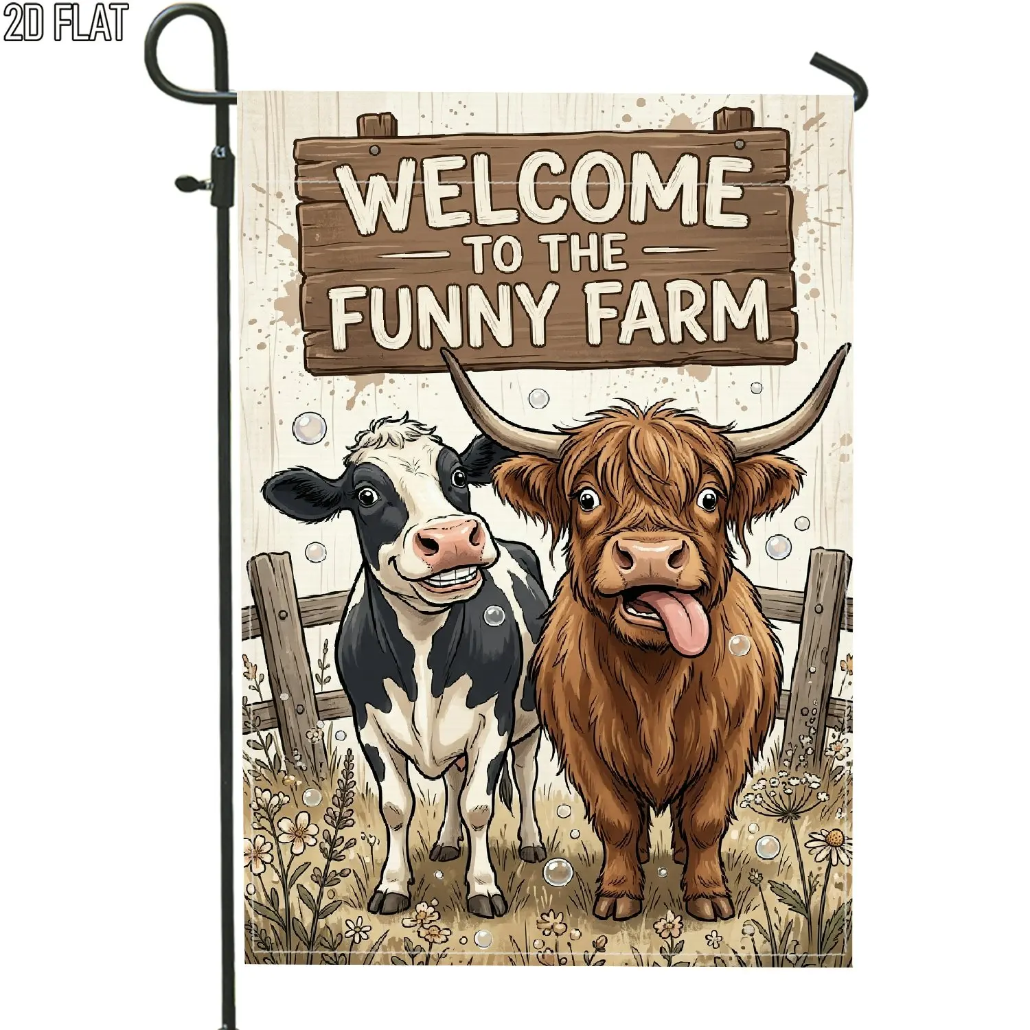 2D Flat - 2D Flat 1pc Outdoor Garden Flag Funny Farm Cows Cartoon Rustic Brown Beige Welcome Garden Flag Porch Decoration for Garden Outside Yard Decoration No Flagpole