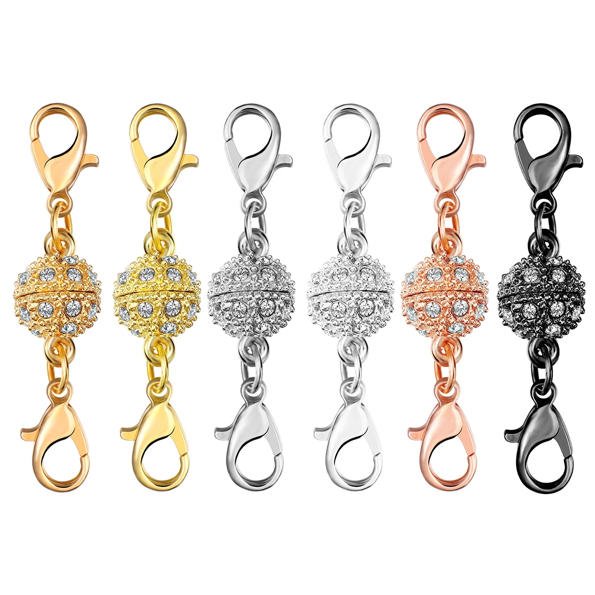 

5 Sets Alloy Round Magnetic Clasps Rhinestone Balls with Lobster Clasp Magnet Buckle for DIY Bracelet Necklace Chains End Connec