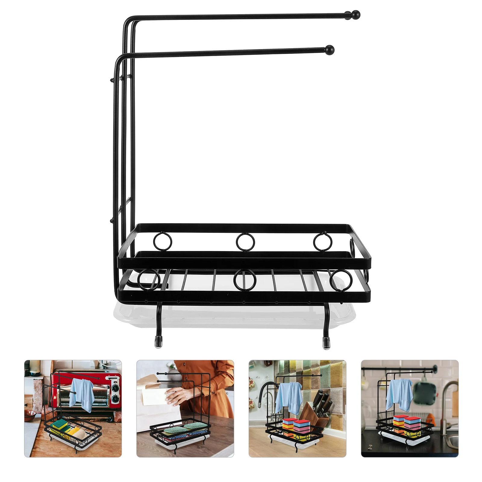 

Carbon Steel Sponge Holder Kitchen Rack Lightweight Towel Draining Storage Organizer Metal Duster Cloth Rack Kitchen