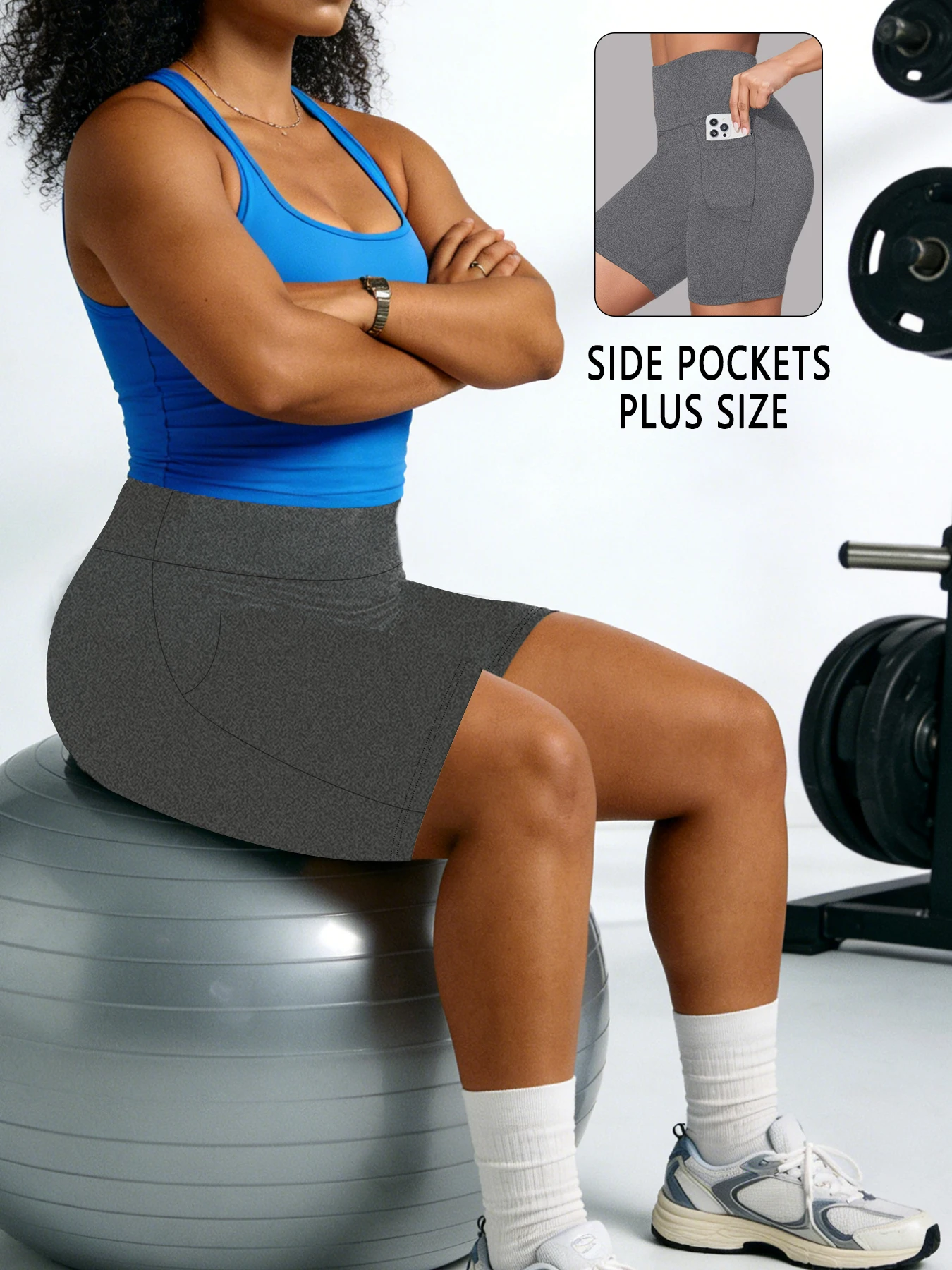 

Plus Size Women Biker Shorts with Pockets High Waisted Super Soft No See Through Tummy Control Running Yoga