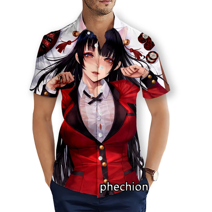 phechion Mens Short Sleeve Beach Shirts Kakegurui 3D Print Casual Shirts Fashion Streetwear Men Tops X213