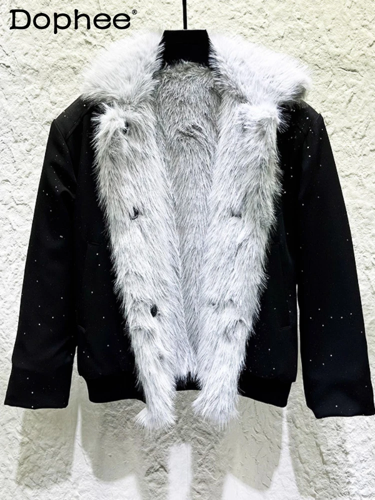 2025 남성용 겨울 신상 따뜻한 양면 착용 개성 디자인 인조 모피 칼라 재킷 남성용 시크 플러시 파카 아우터웨어 코트