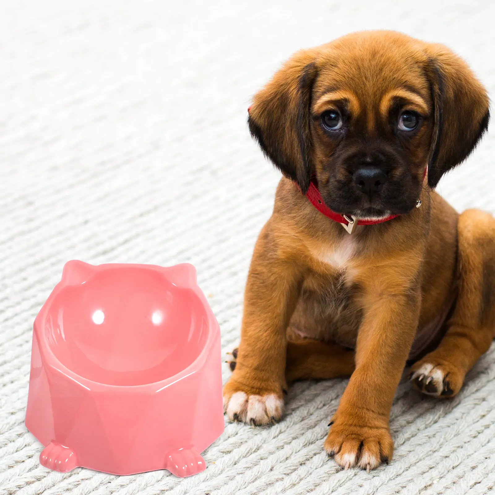 

Ceramic Pet Feeding Bowl Hexagon Shape 15 Degree Tilted Base for Cats Dogs Easy Clean Food Grade Bowl for Pets At Home Travel